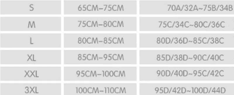 Seamless Yoga Bra - Size chart
