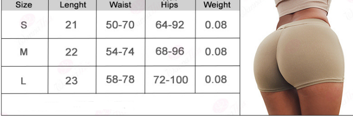 Booty Shorts - Size chart