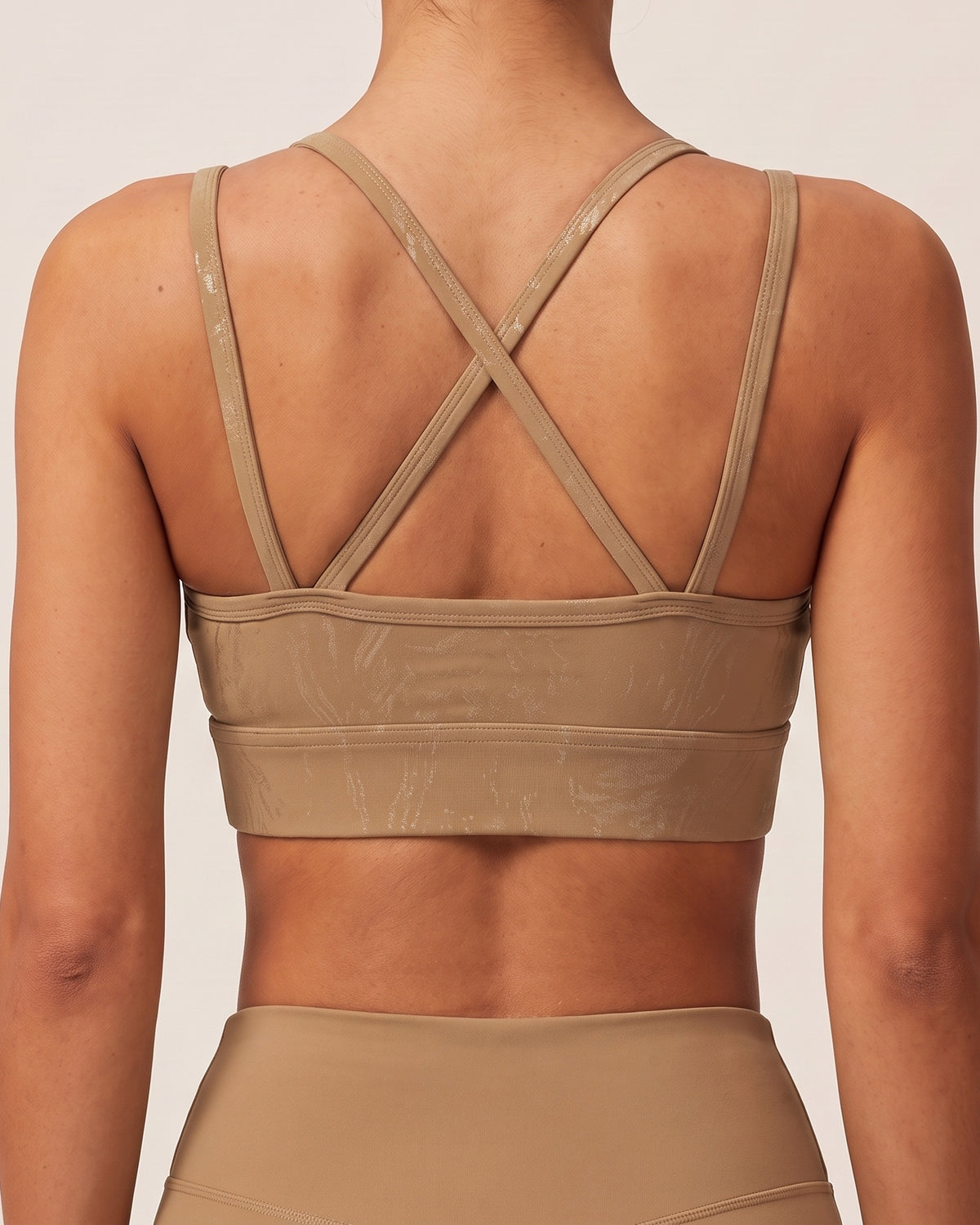 Foil Print Sports Bra - Caramel Mocha - Back Torso