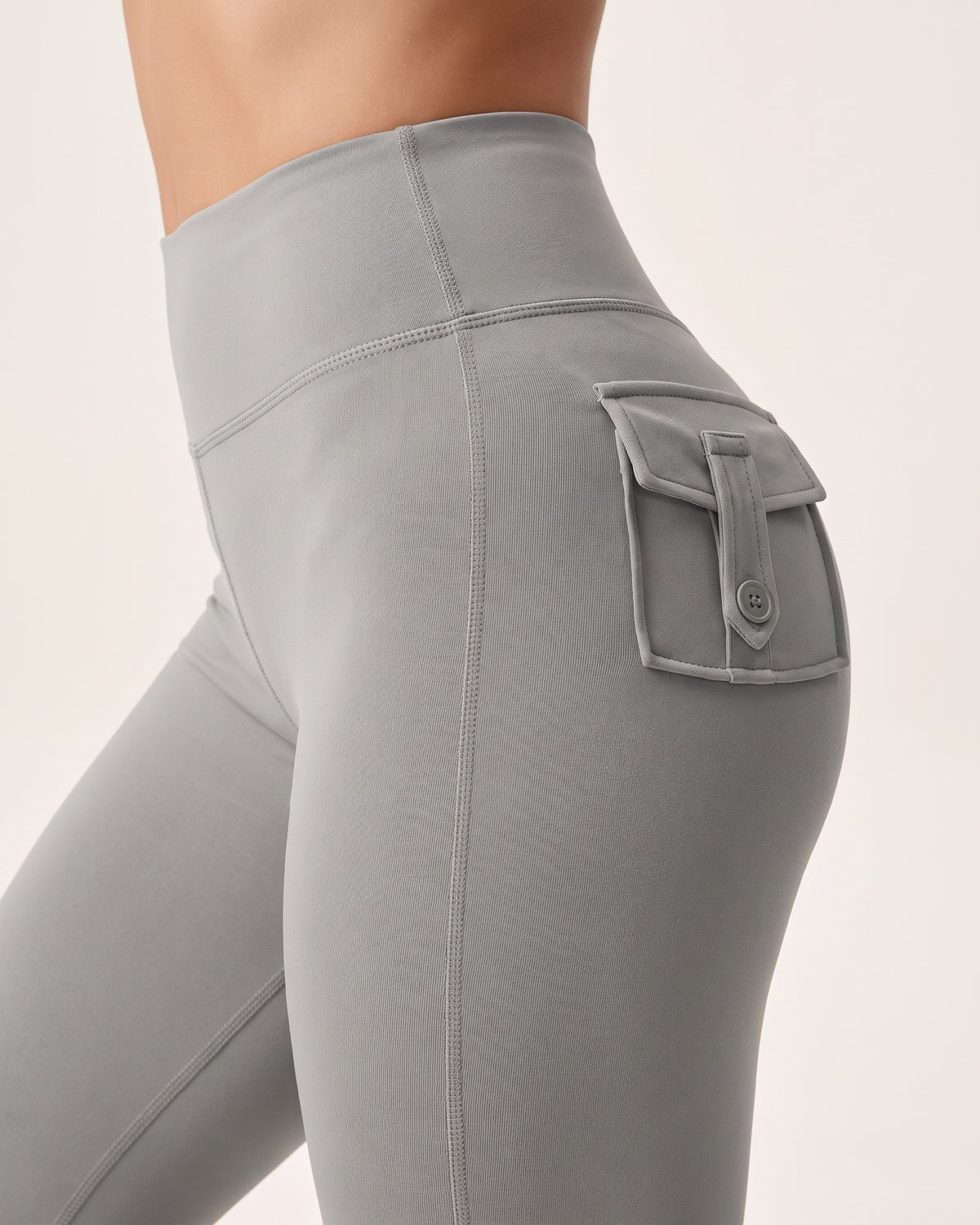 Scrunch Flare Leggings - Light Gray - Hip Fabric Close-Up