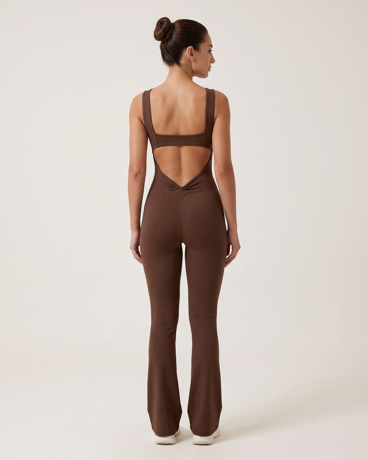 Backless Flare Jumpsuit - Brown - Back