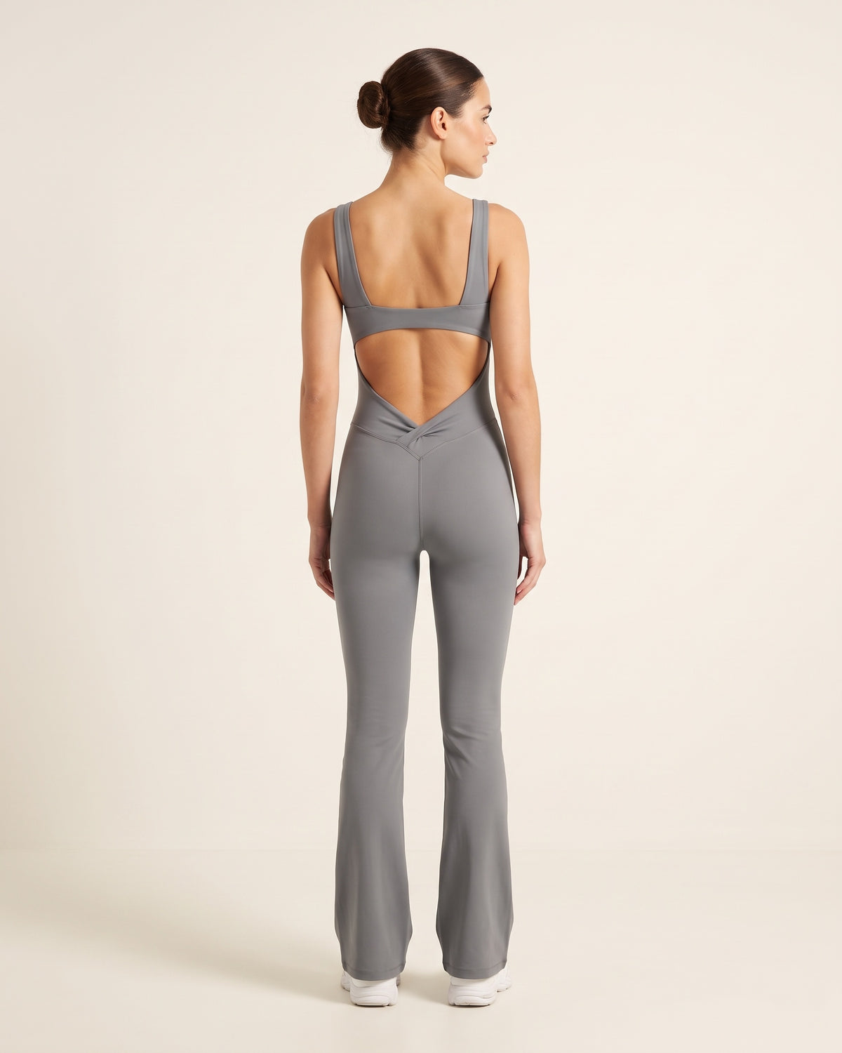 Backless Flare Jumpsuit - Gray - Back