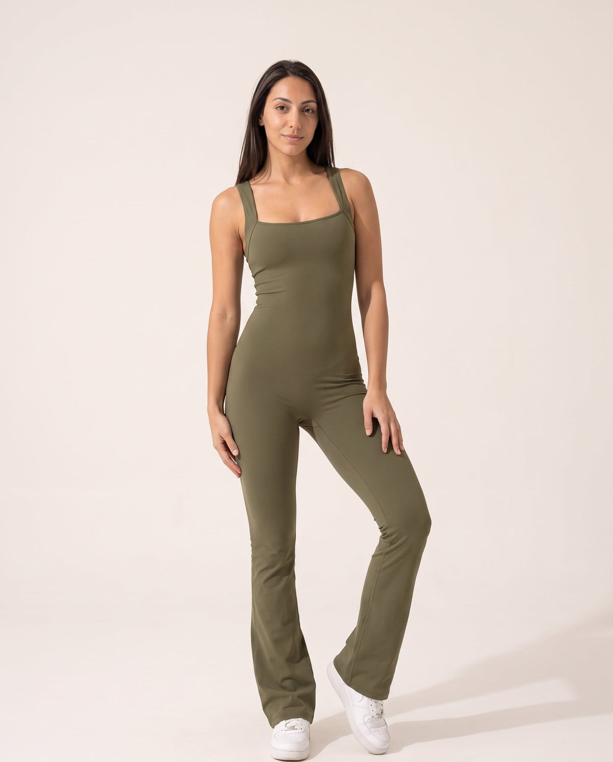 Backless Flare Jumpsuit - Green - Front