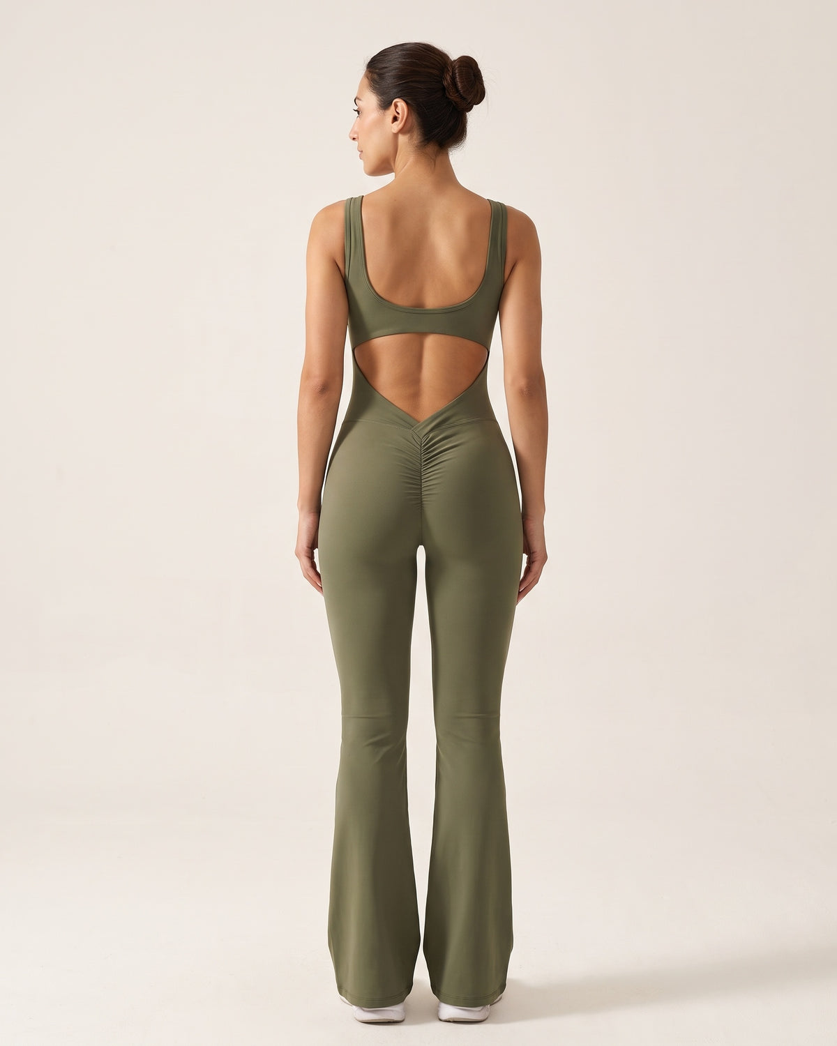 Backless Flare Jumpsuit - Green - Back