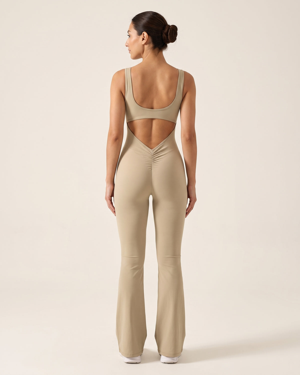 Backless Flare Jumpsuit - Khaki - Back