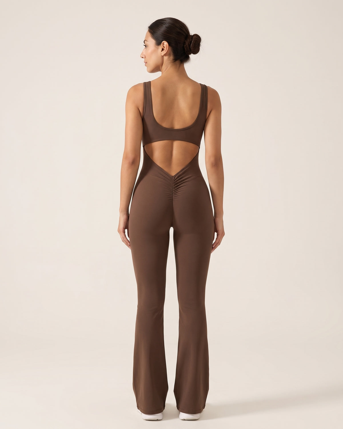 Backless Flare Jumpsuit - Coffee - Back
