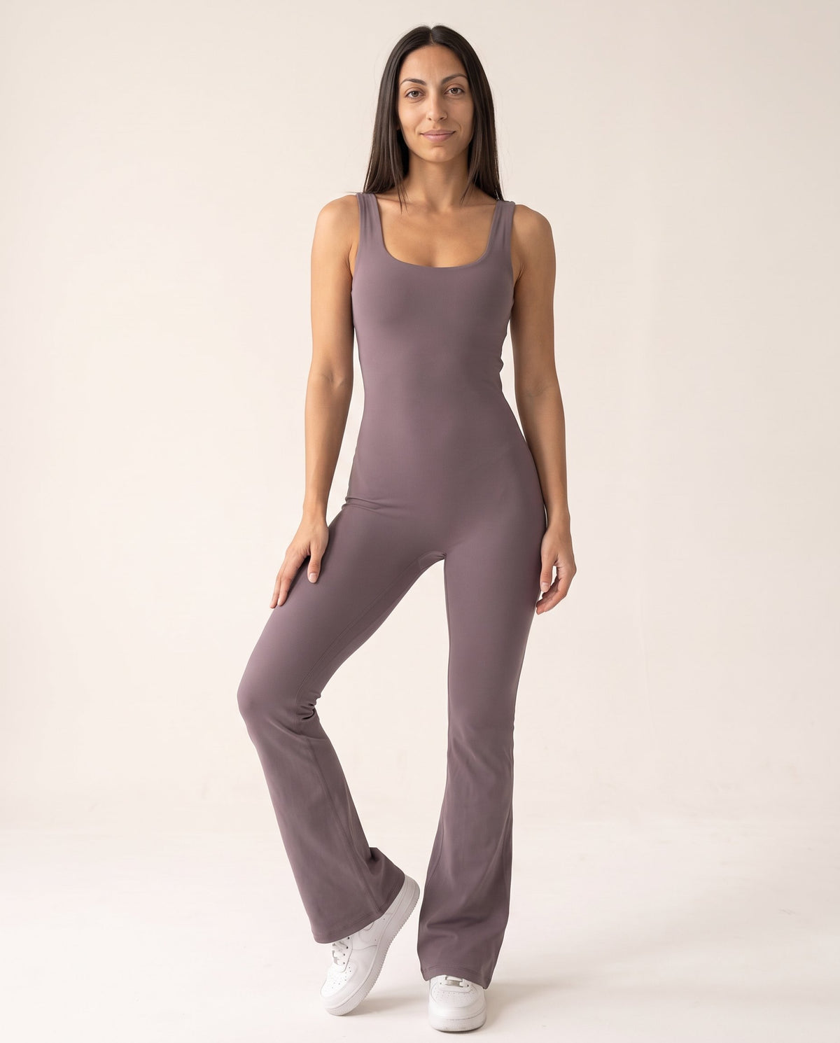 Backless Flare Jumpsuit - Purple - Front