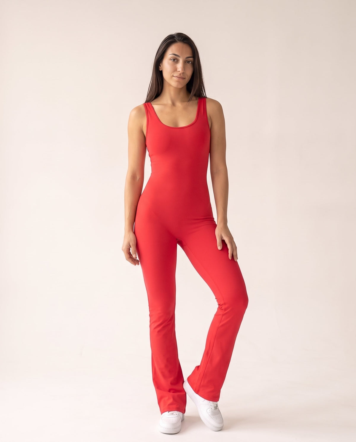 Backless Flare Jumpsuit - Red - Front