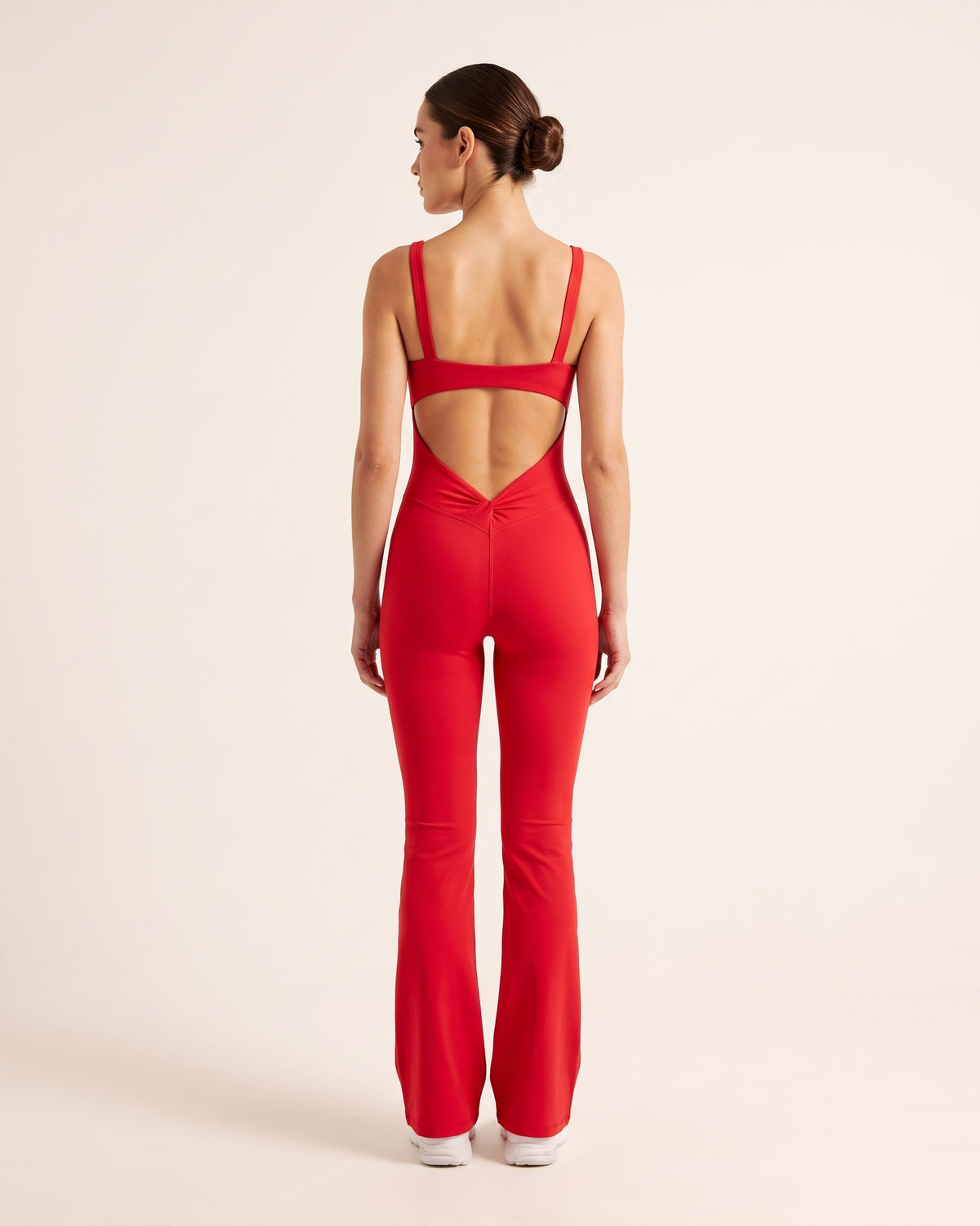Backless Flare Jumpsuit - Red - Back
