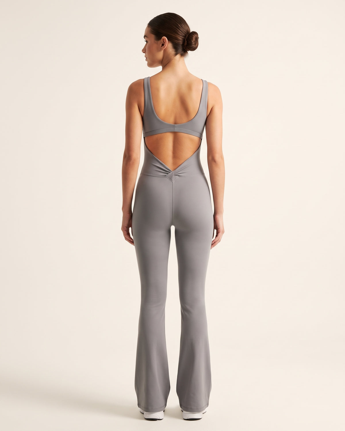 Backless Flare Jumpsuit - Silver - Back