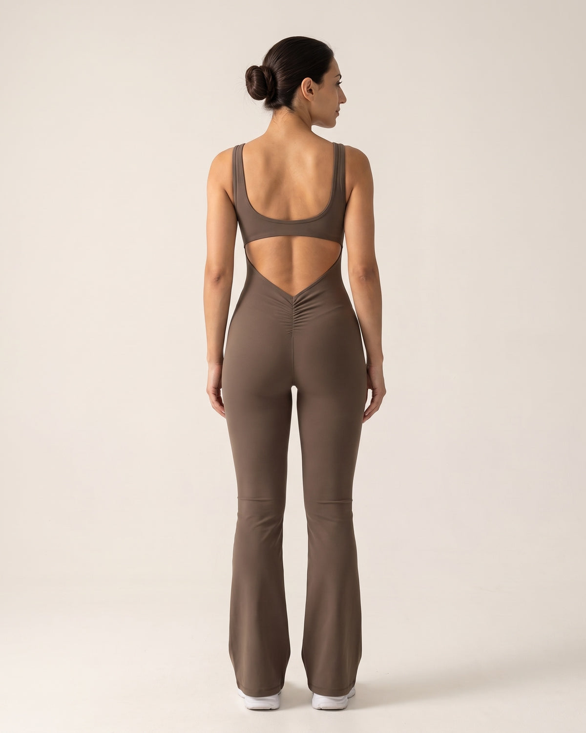 Backless Flare Jumpsuit - Tan - Back