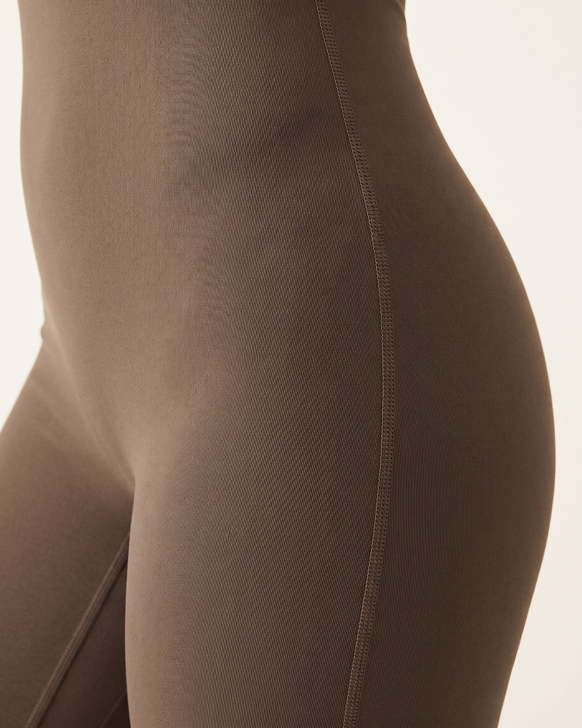 Backless Flare Jumpsuit - Tan - Hip Fabric Close-Up