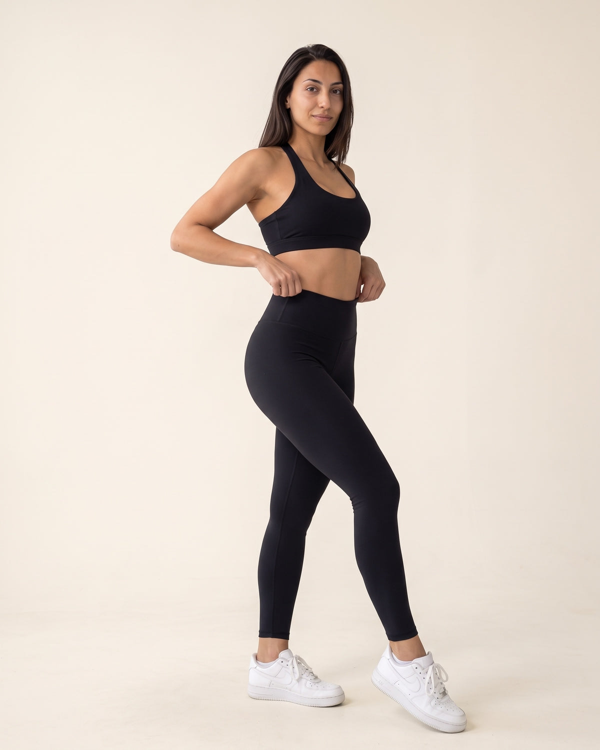 Backless Yoga Set - Black - Three-Quarter Front