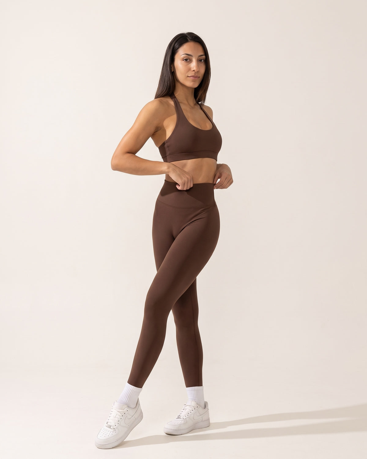 Backless Yoga Set - Coffee - Three-Quarter Front