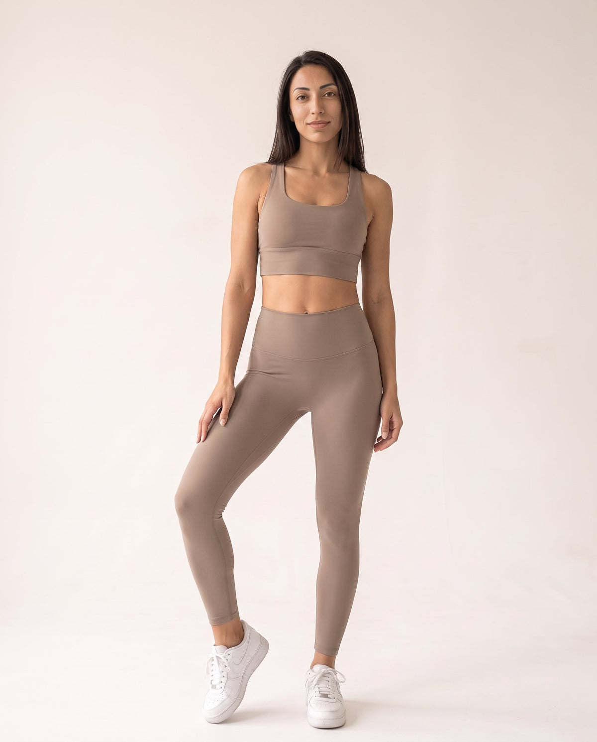 Backless Yoga Set - Light Brown - Front