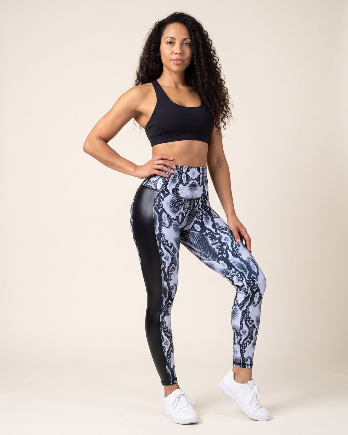 Blue Snake Print Leggings - Black - Front