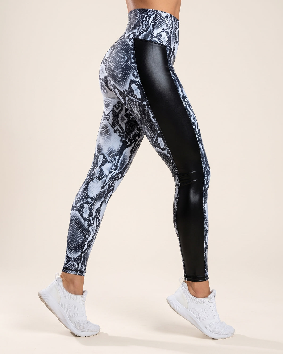 Blue Snake Print Leggings - Black - Side Profile