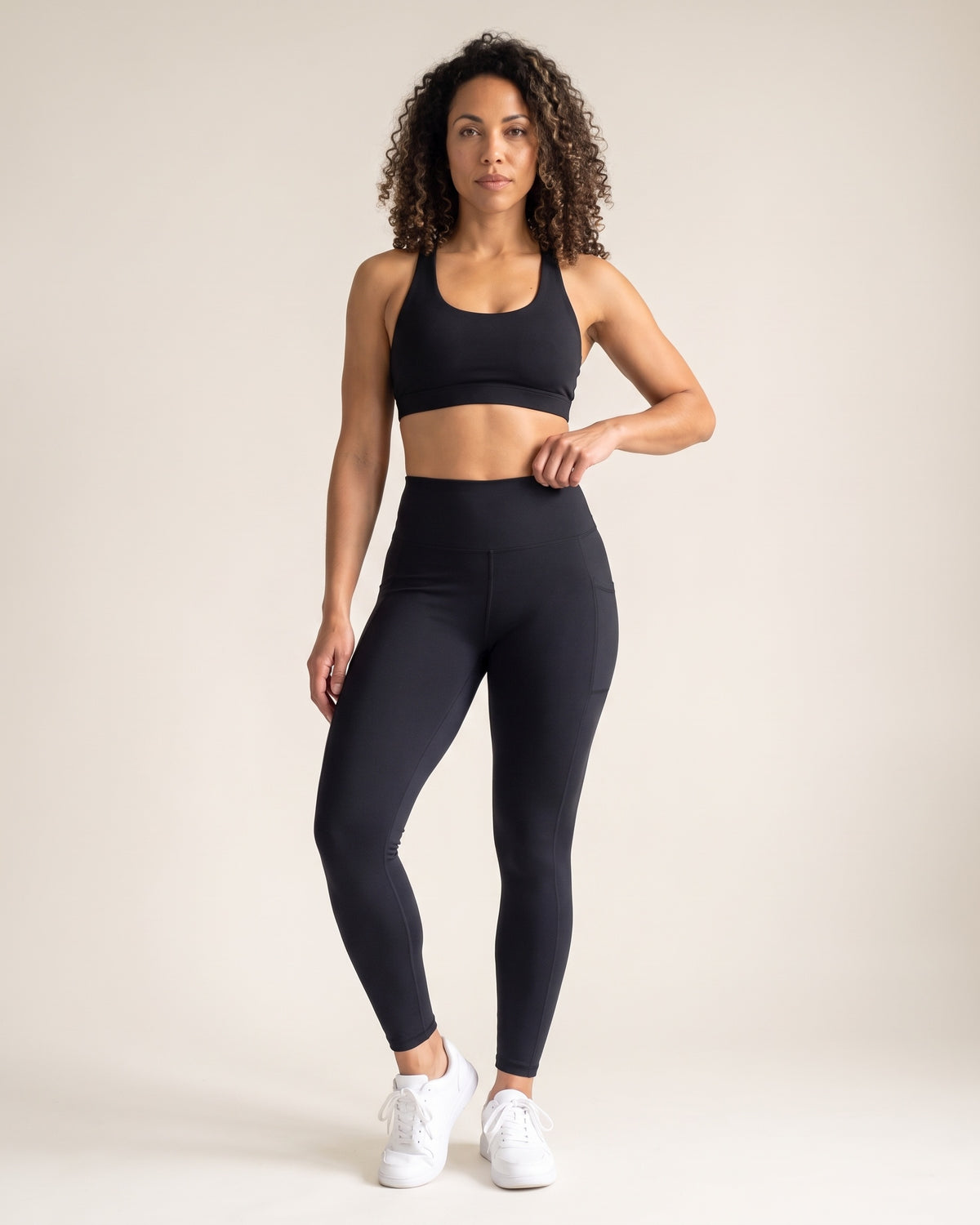 Colour-Block Leggings - Black - Front