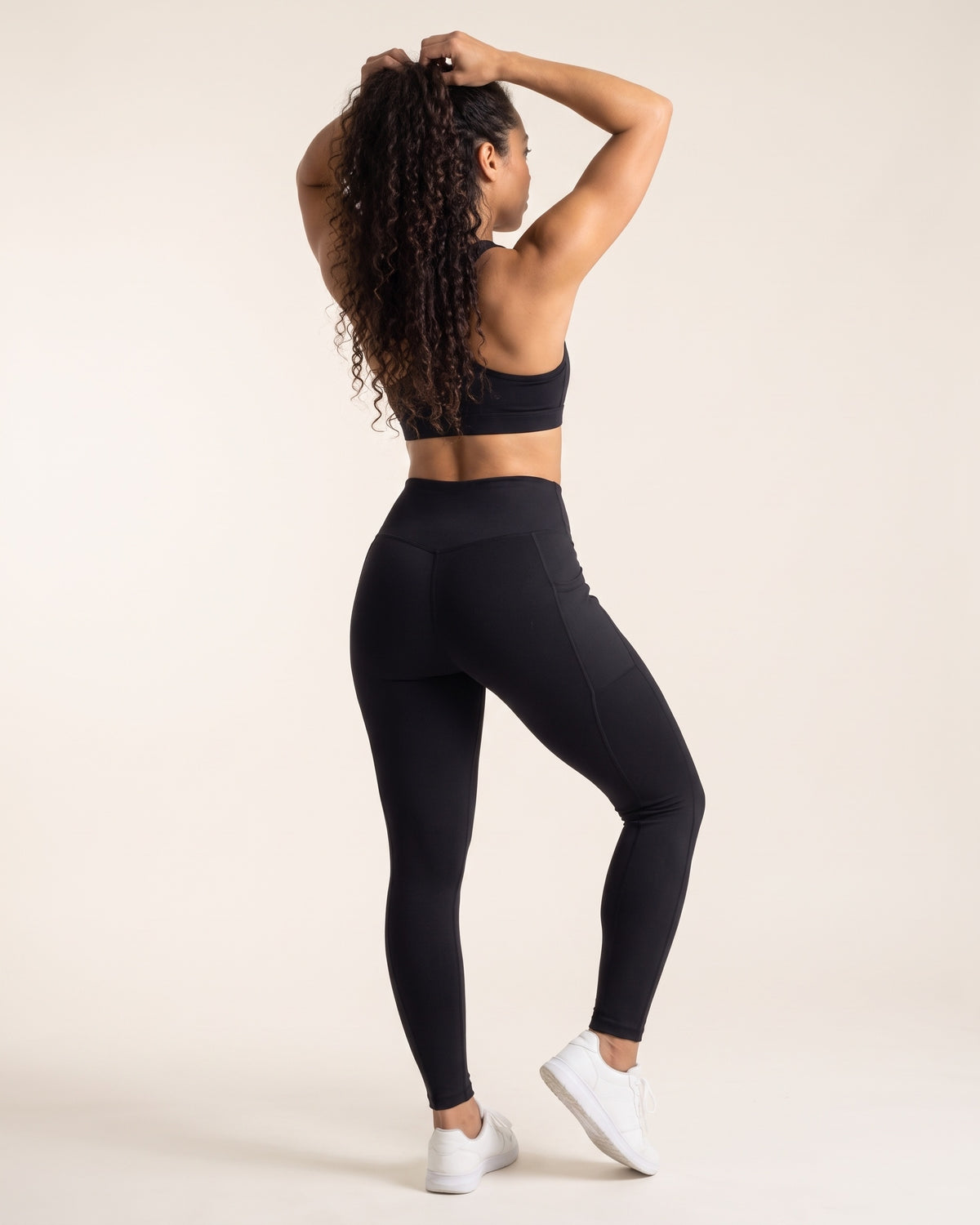 Colour-Block Leggings - Black - Back