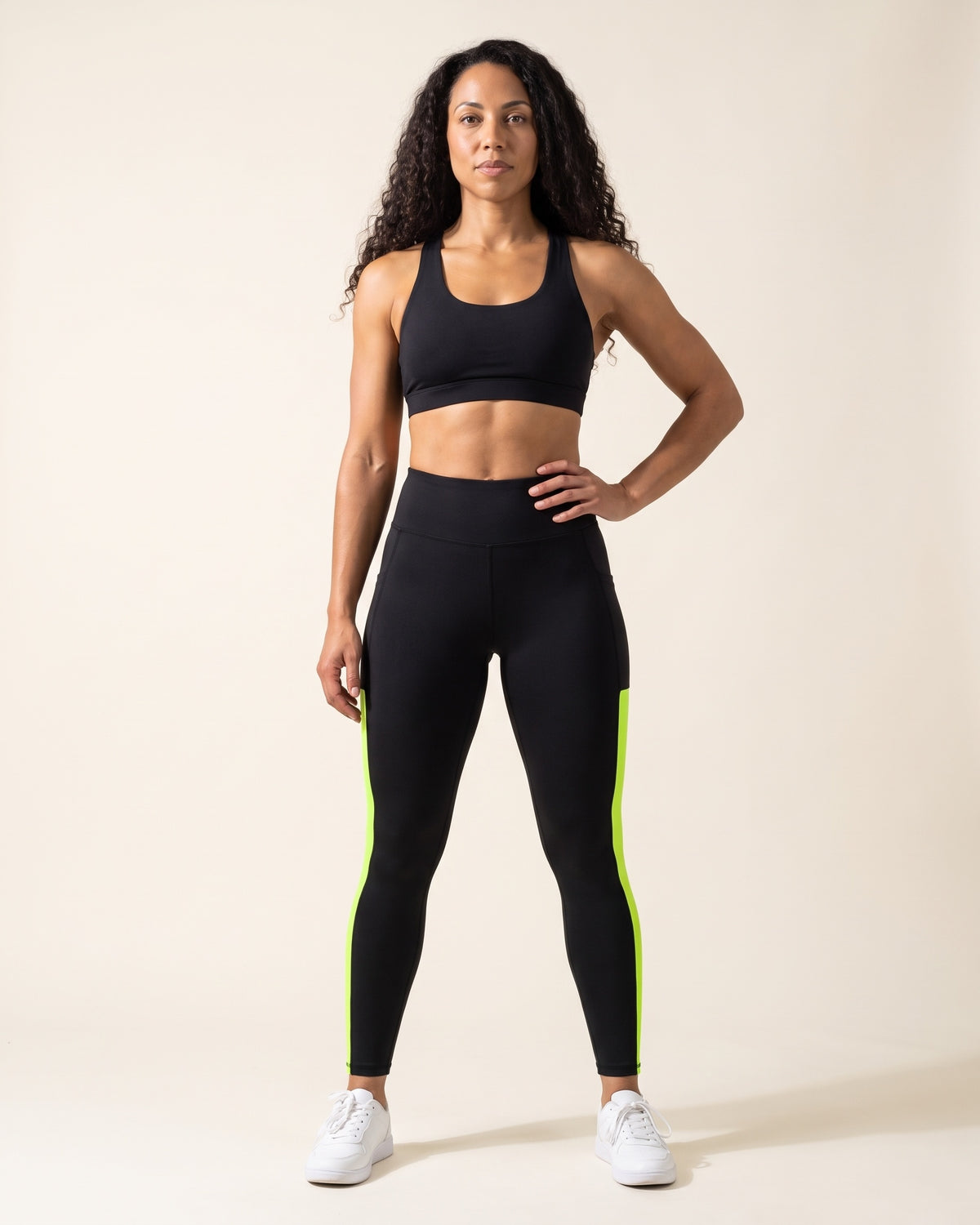 Colour-Block Leggings - Black green - Front