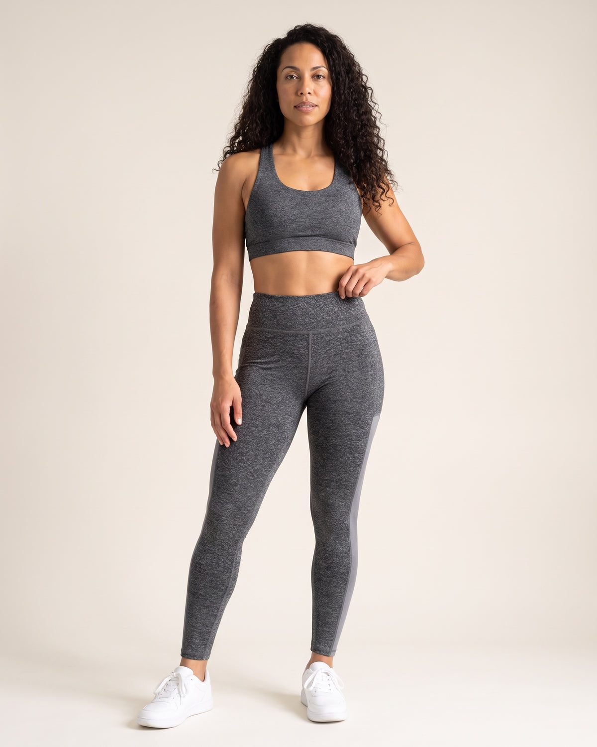 Colour-Block Leggings - Gray - Front