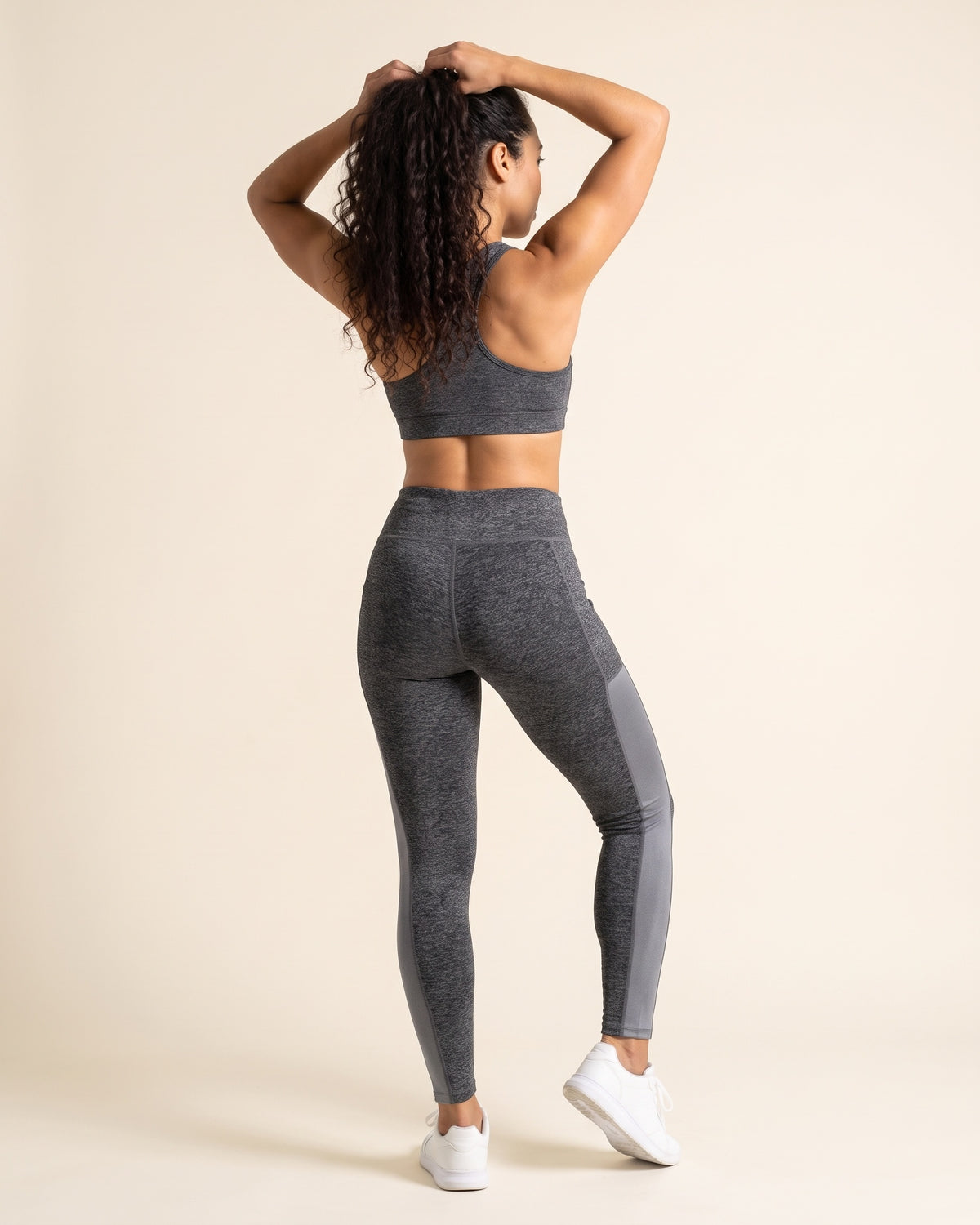 Colour-Block Leggings - Gray - Back
