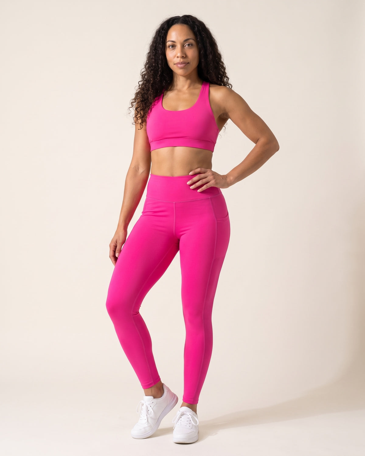 Colour-Block Leggings - Rose red - Front