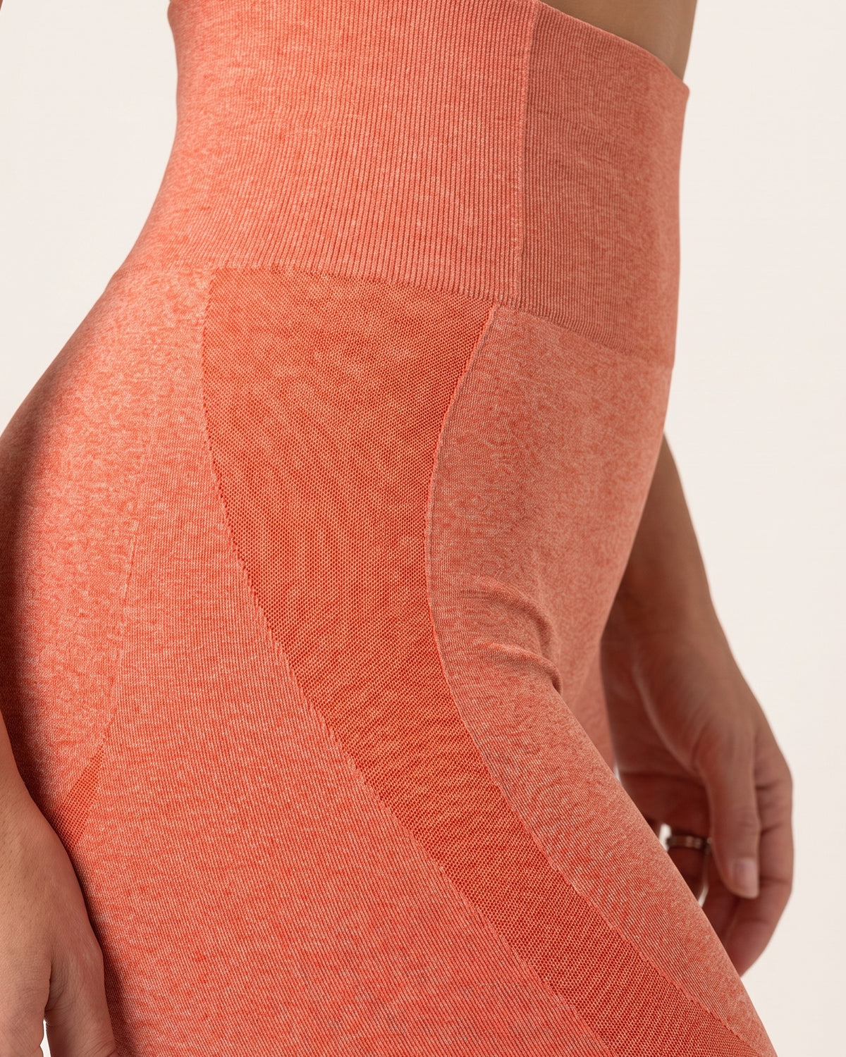 Contour Knit Leggings - Orange - Hip Fabric Close-Up