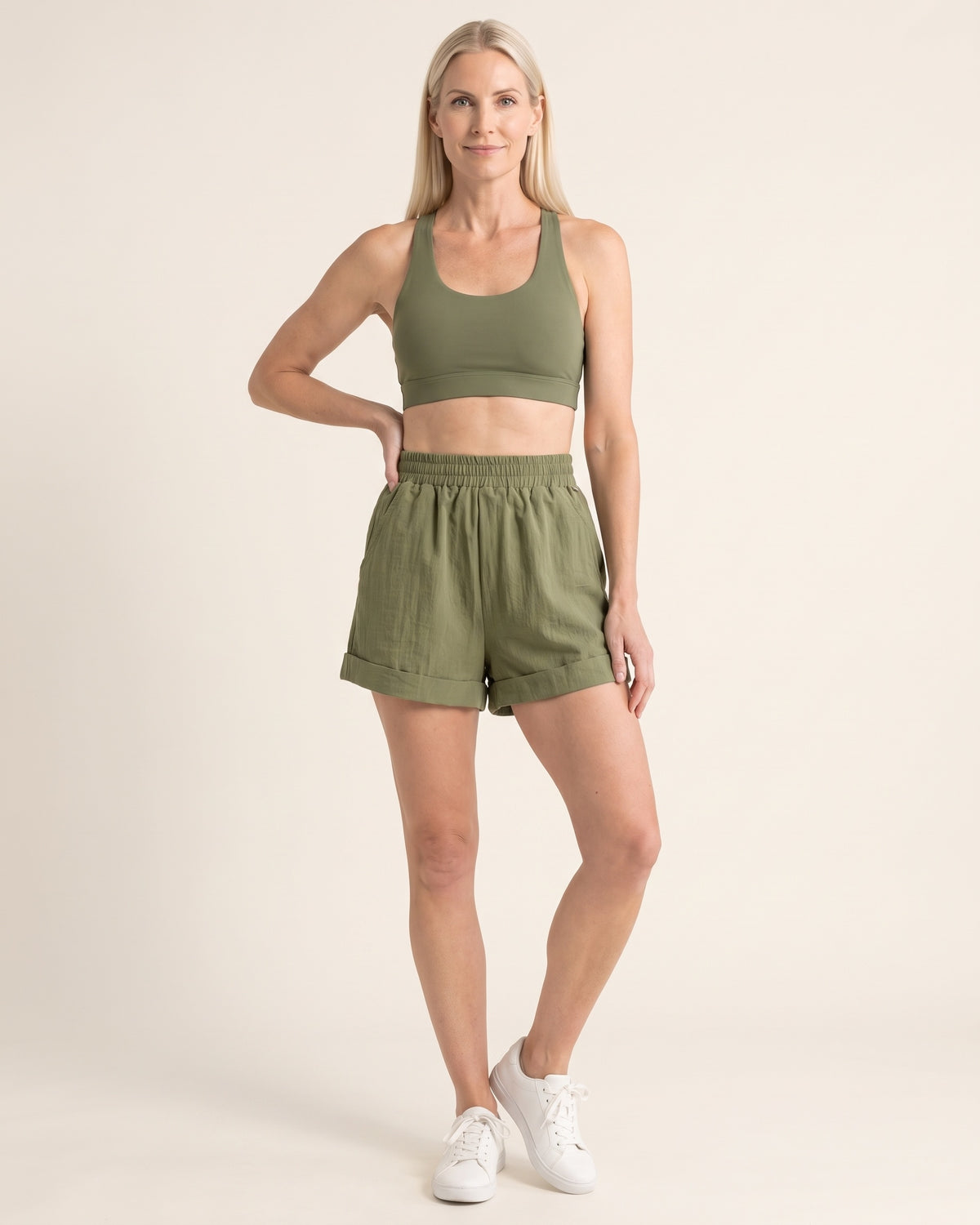 Cotton Casual Shorts - Army Green - Front