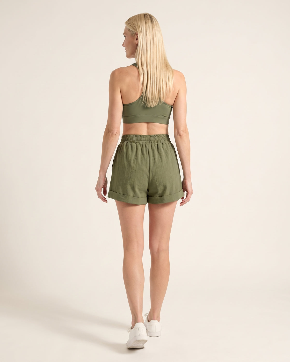 Cotton Casual Shorts - Army Green - Back
