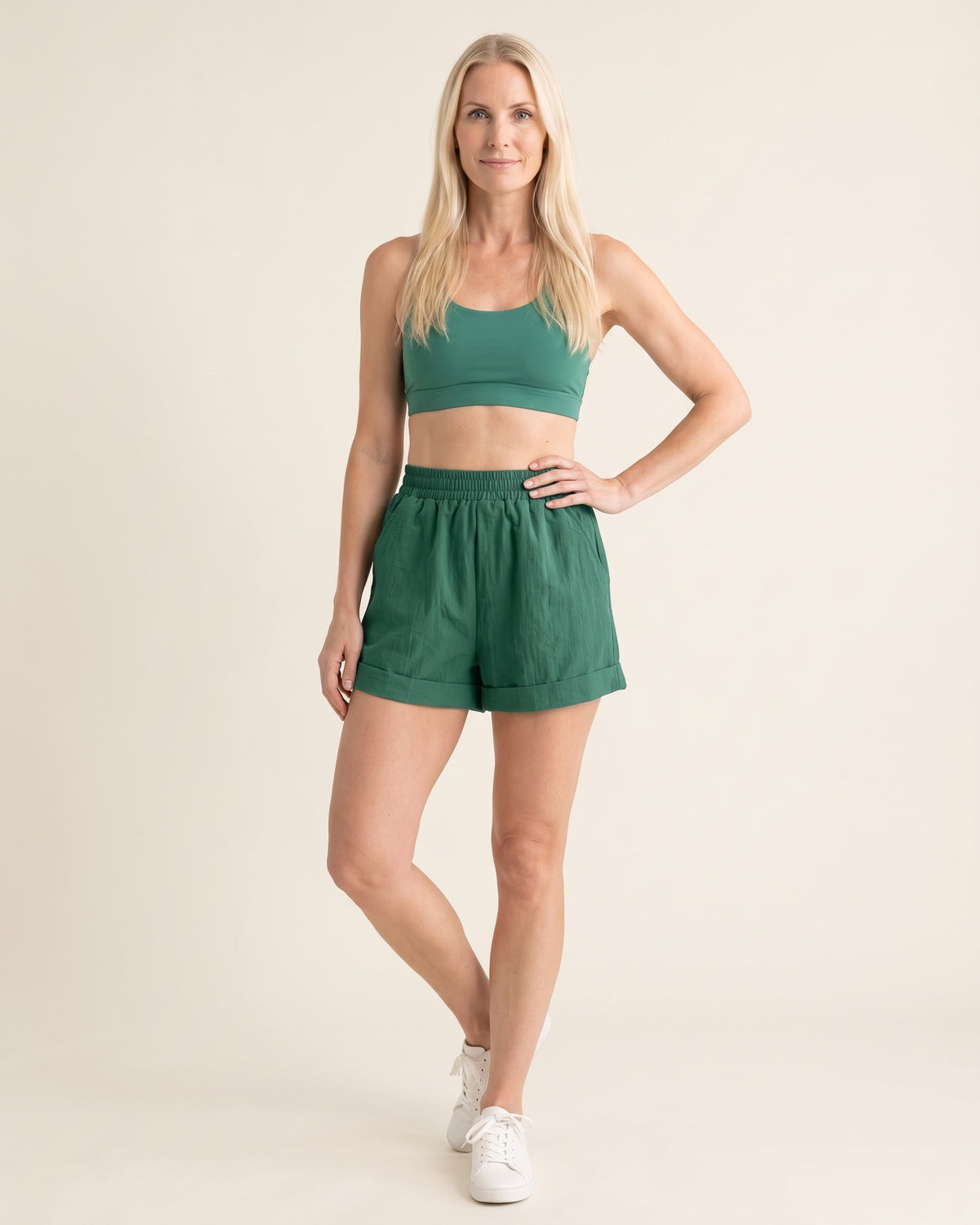 Cotton Casual Shorts - Pine - Front