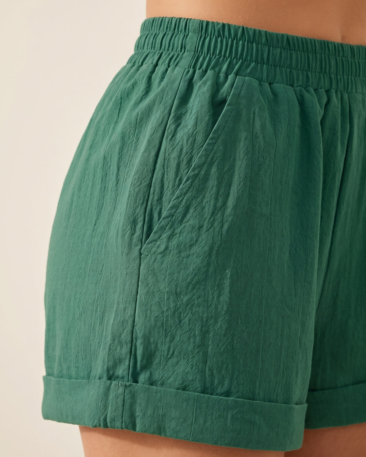 Cotton Casual Shorts - Pine - Hip Fabric Close-Up