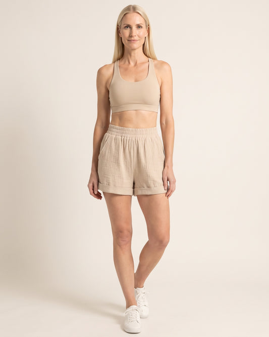 Cotton Casual Shorts - Khaki - Front