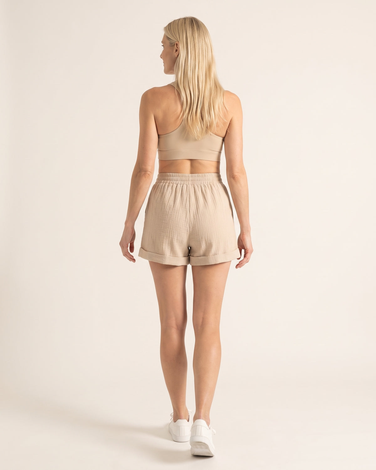 Cotton Casual Shorts - Khaki - Back