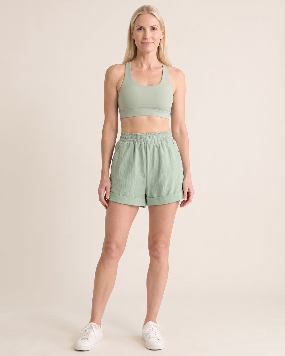 Cotton Casual Shorts - Light Green - Front