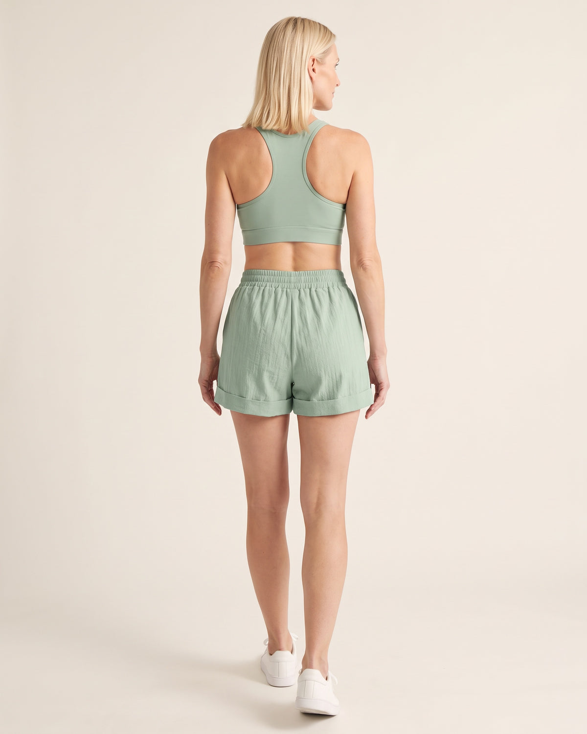 Cotton Casual Shorts - Light Green - Back