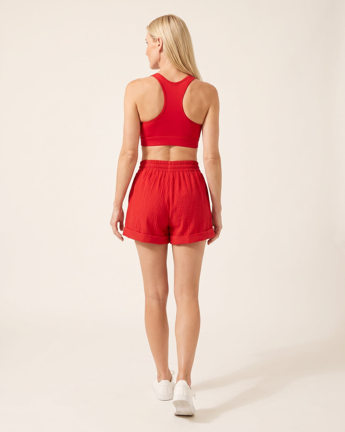 Cotton Casual Shorts - Red - Back