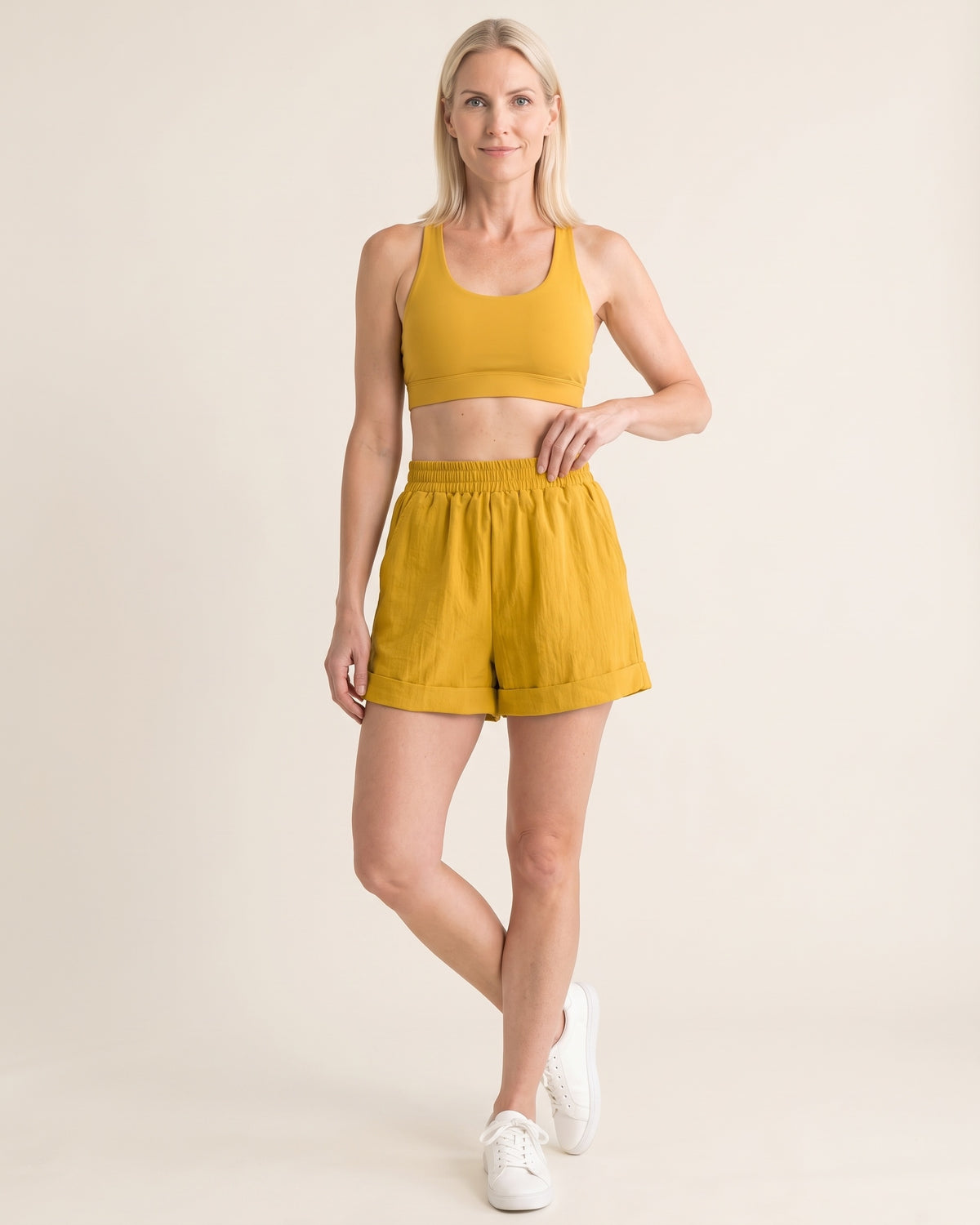 Cotton Casual Shorts - Yellow - Front