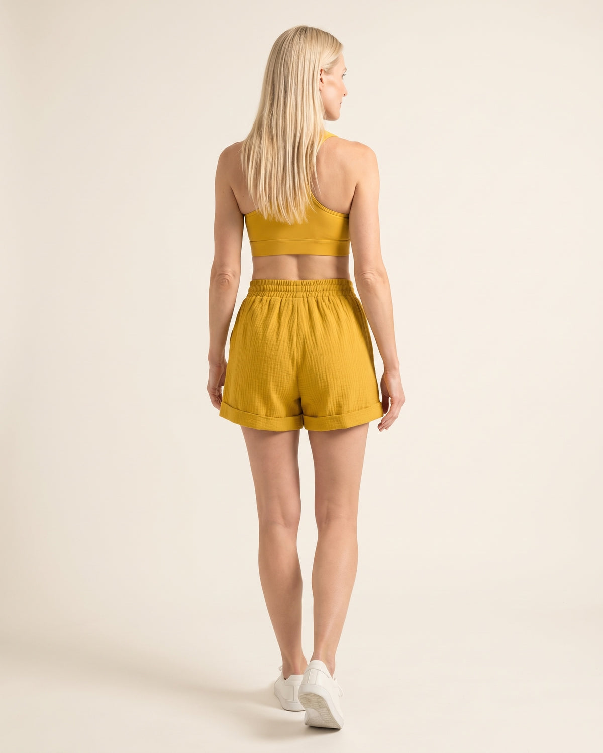 Cotton Casual Shorts - Yellow - Back