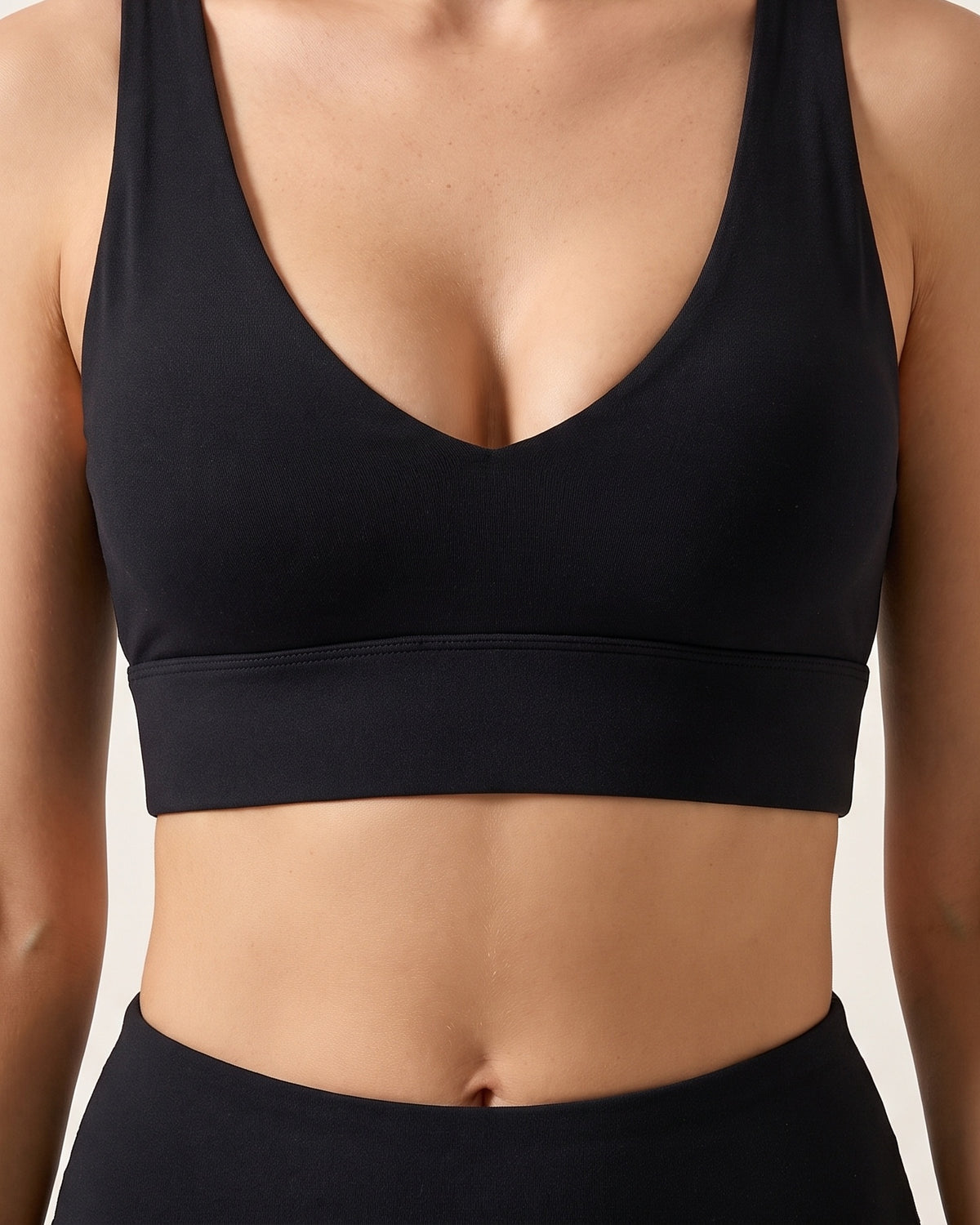 Cross-Back Sports Bra - Black - Front Torso