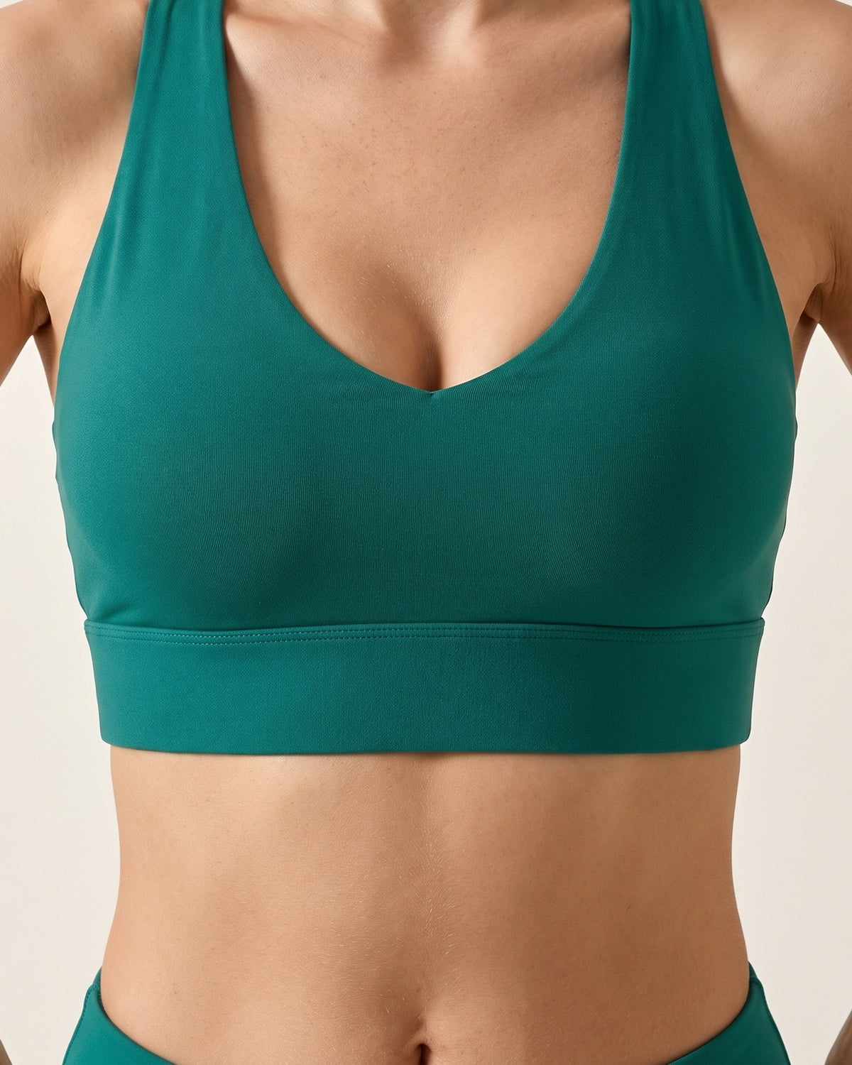 Cross-Back Sports Bra - Green - Front Torso