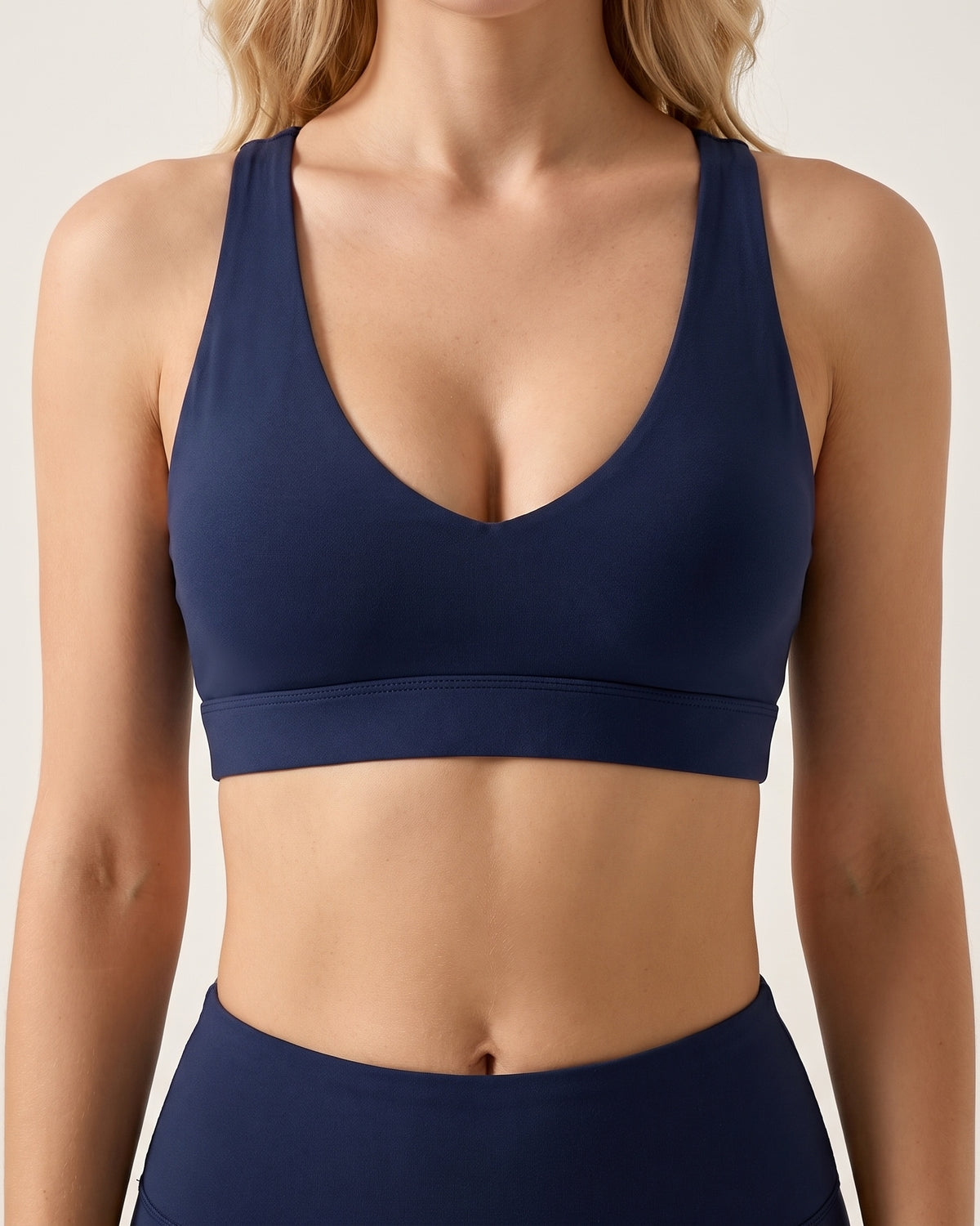 Cross-Back Sports Bra - Sapphire Blue - Front Torso