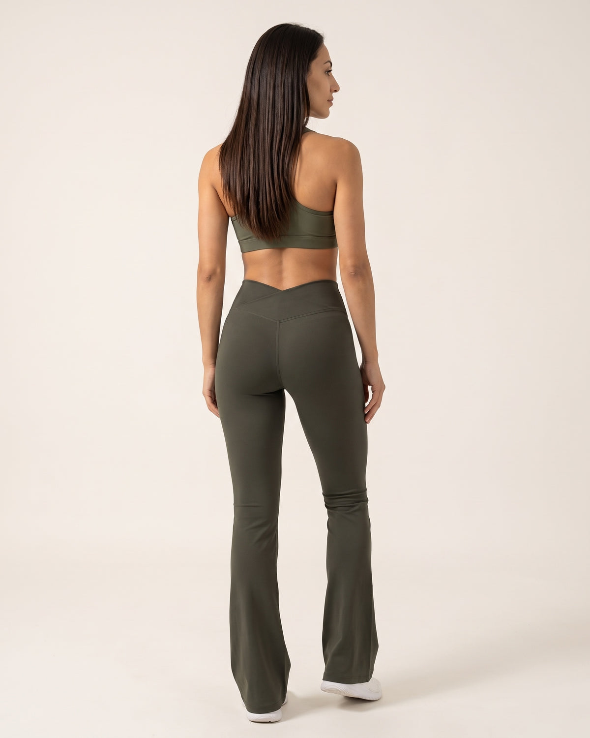 Crossover Flare Leggings - Army Green - Back