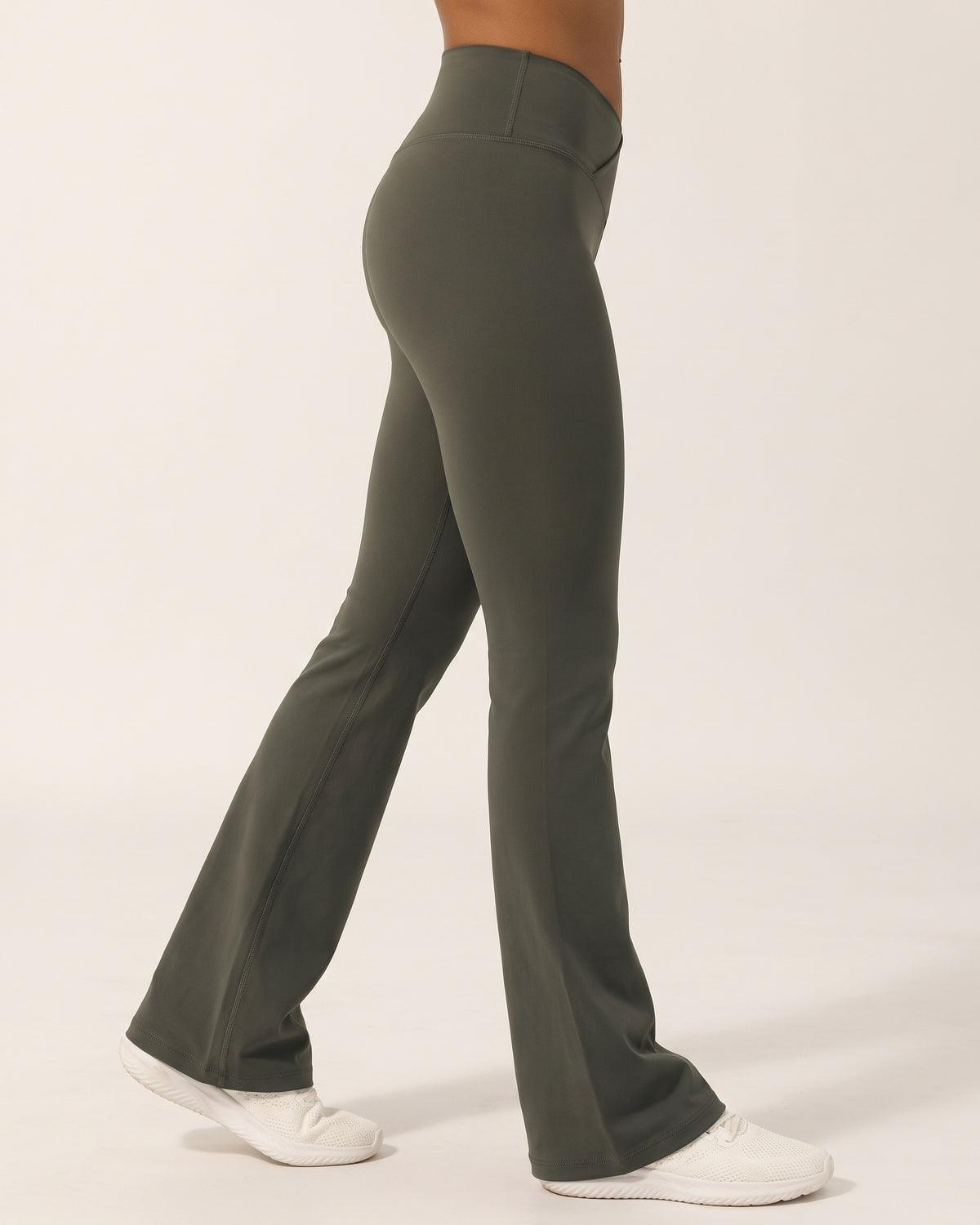 Crossover Flare Leggings - Army Green - Side Profile