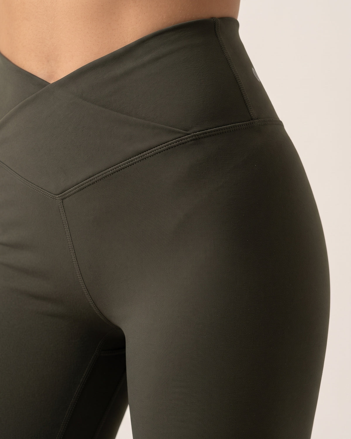 Crossover Flare Leggings - Army Green - Hip Fabric Close-Up
