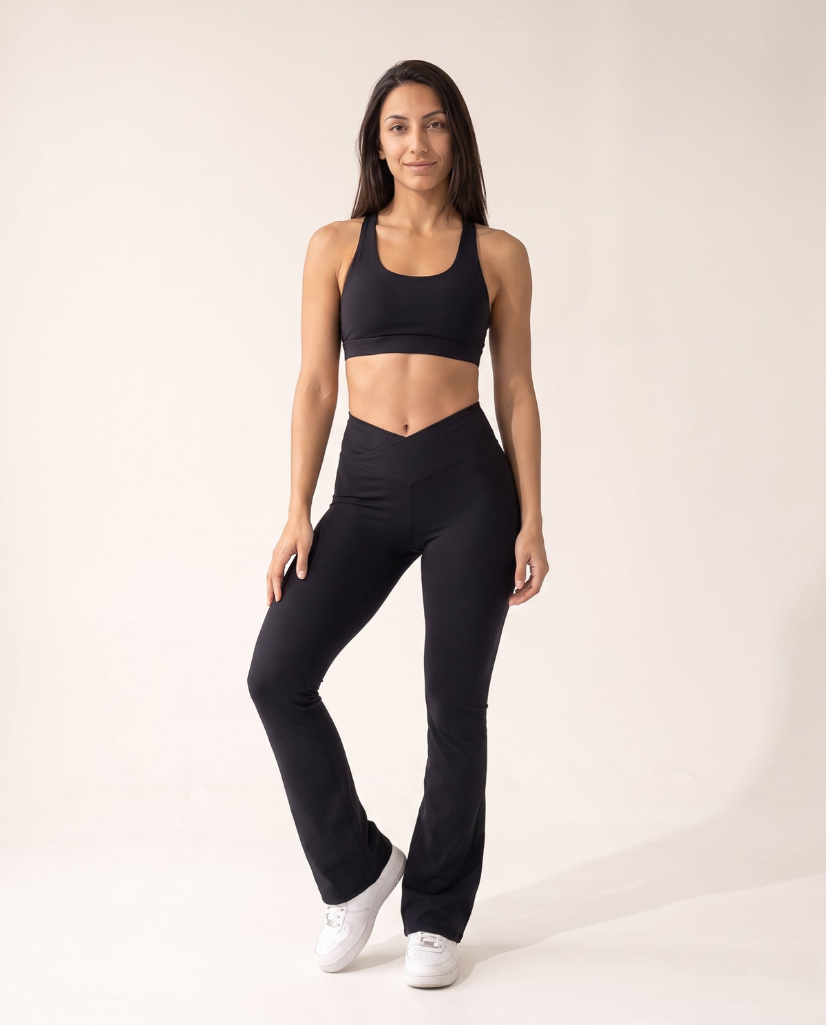 Crossover Flare Leggings - Black - Front