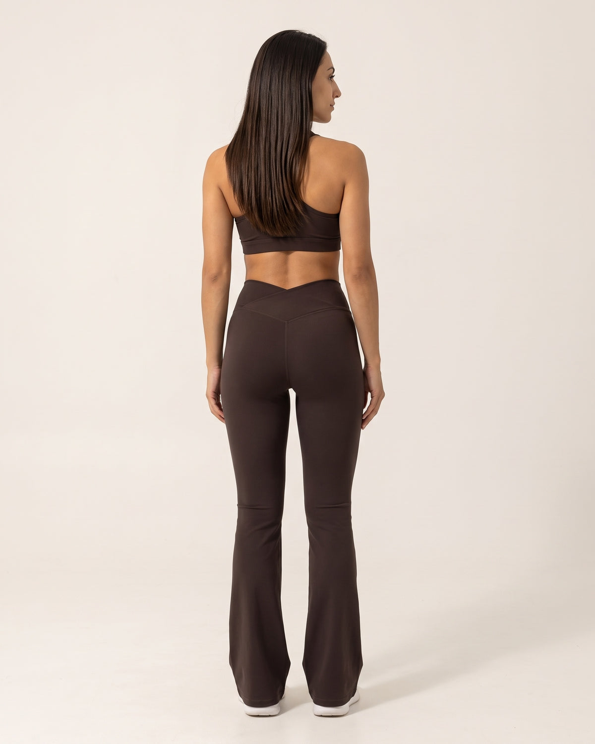 Crossover Flare Leggings - Chocolate Brown - Back