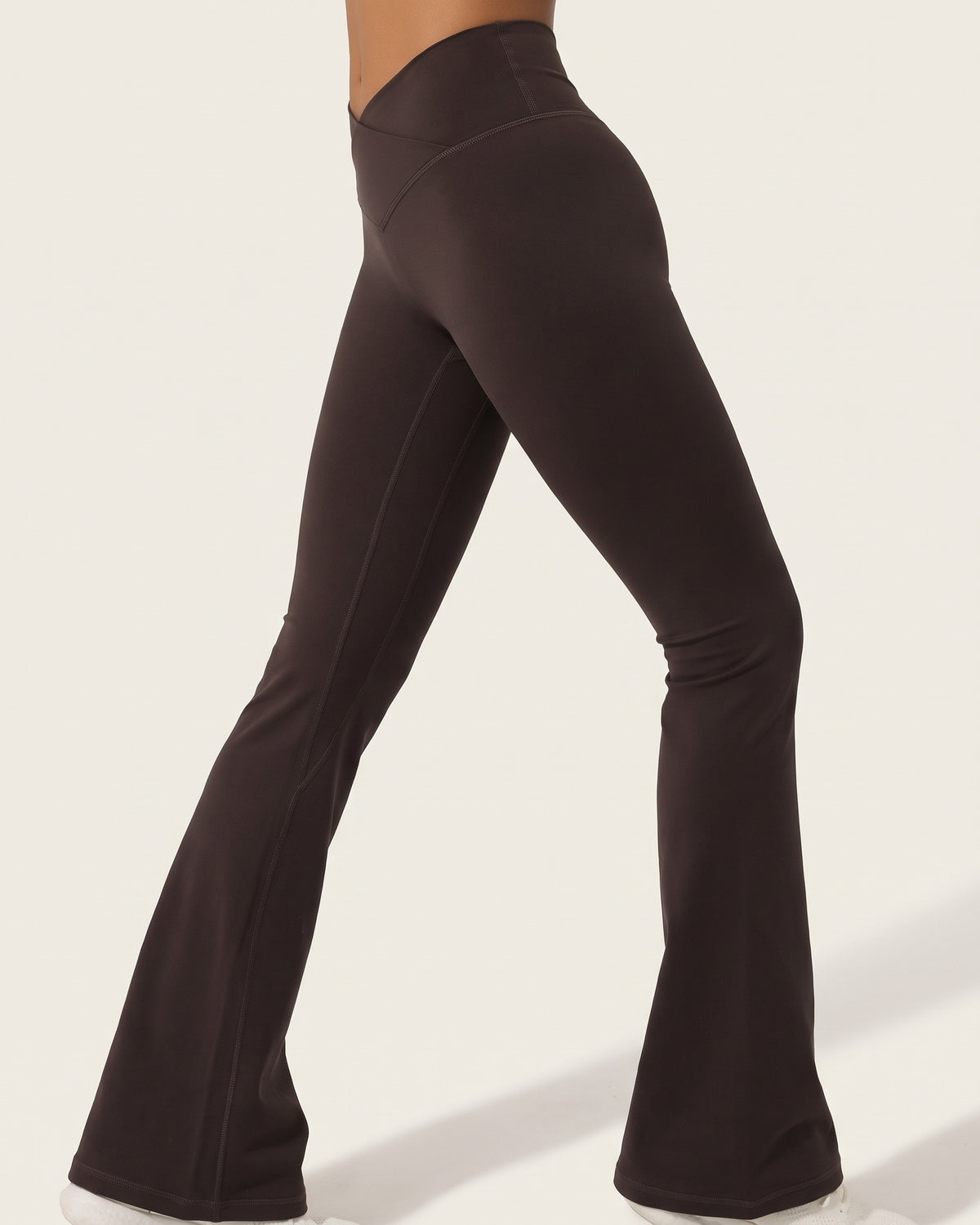Crossover Flare Leggings - Chocolate Brown - Side Profile