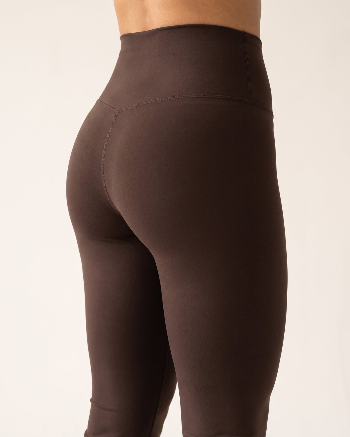 Crossover Flare Leggings - Chocolate Brown - Glute Close-Up