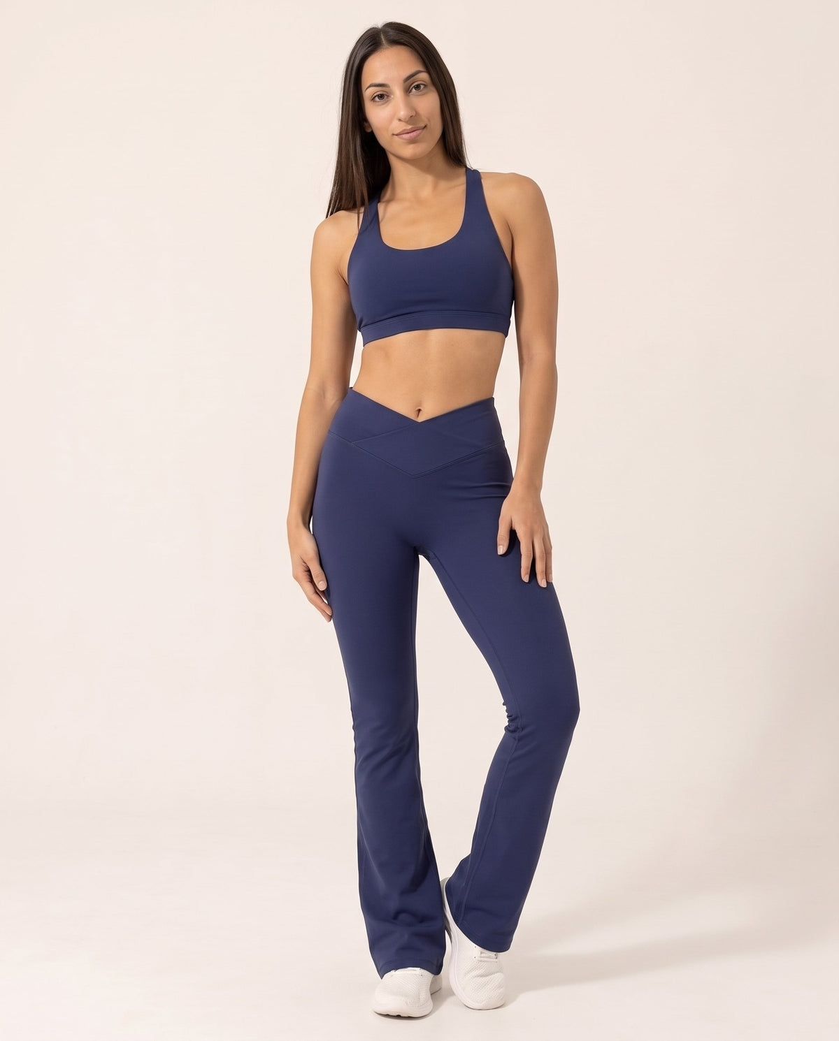 Crossover Flare Leggings - Navy Blue - Front